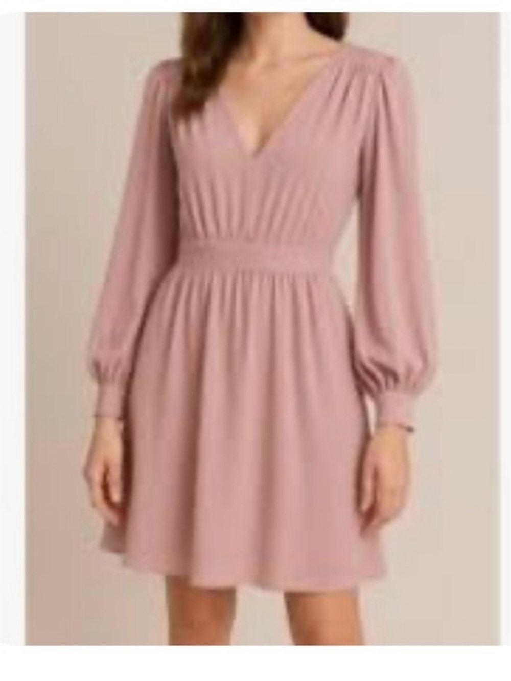 H&M Dusty Rose V-Neck Long Sleeve Mini Dress